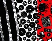 Michael Miller Cotton Fabric Large Scraps Sewing Notion Motifs -Zip It, Button Up, Sew What