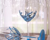 Beaded Stemware in Shades of Blues Set of 2