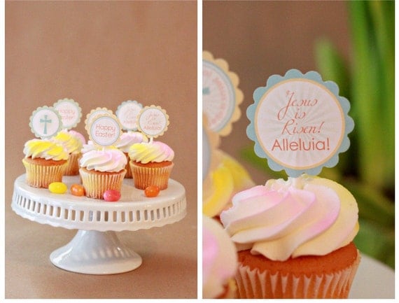 Instant Download-Easter Cupcake Toppers/Circle Labels: Jesus is Risen- Printable PDF
