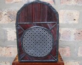 Stained Glass Audio Amp--ipod/mp3, CD, tape, record player amp--Lights up, glows, and flickers to the beat