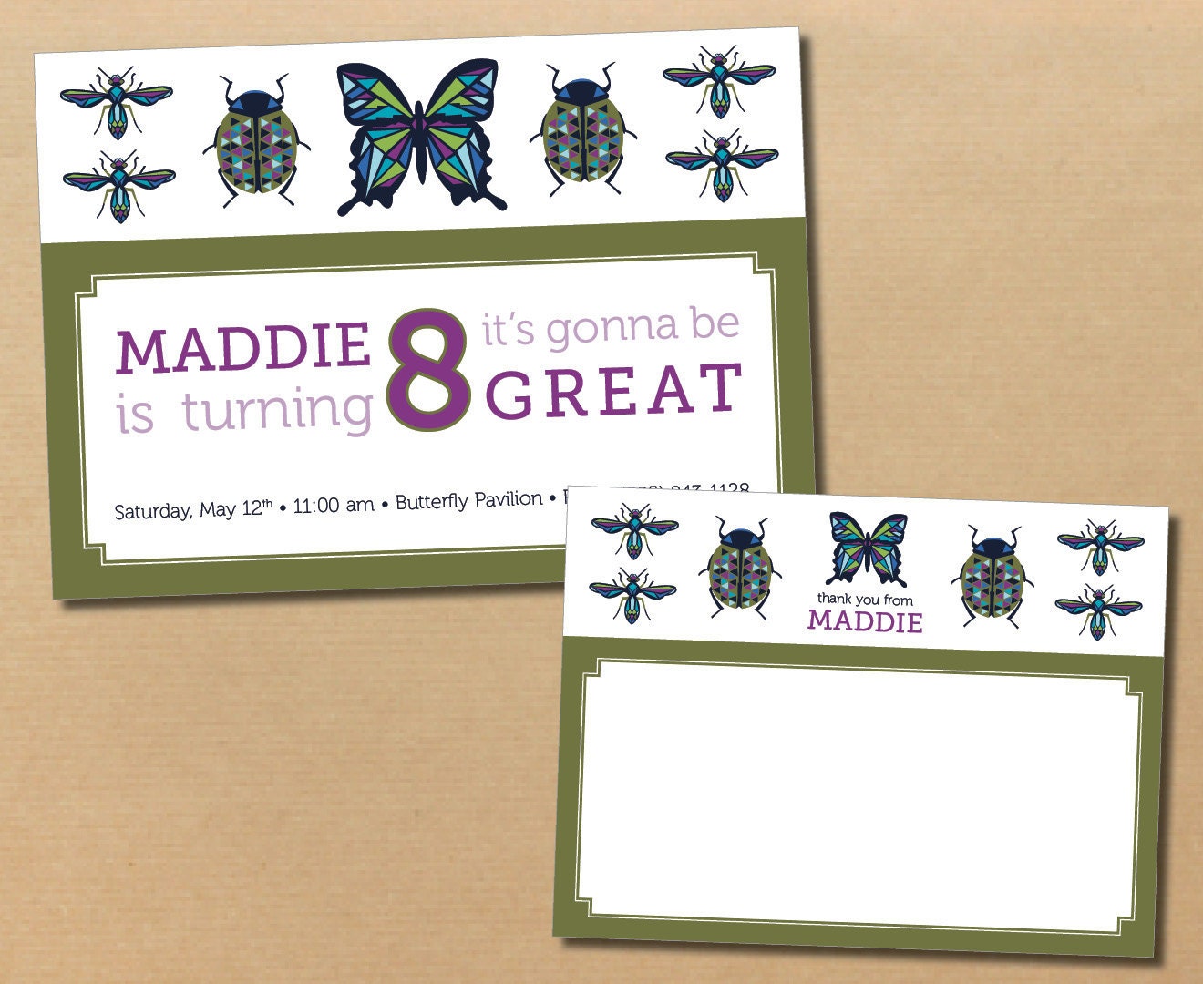 birthday bugs // printable party invitation and thank you card