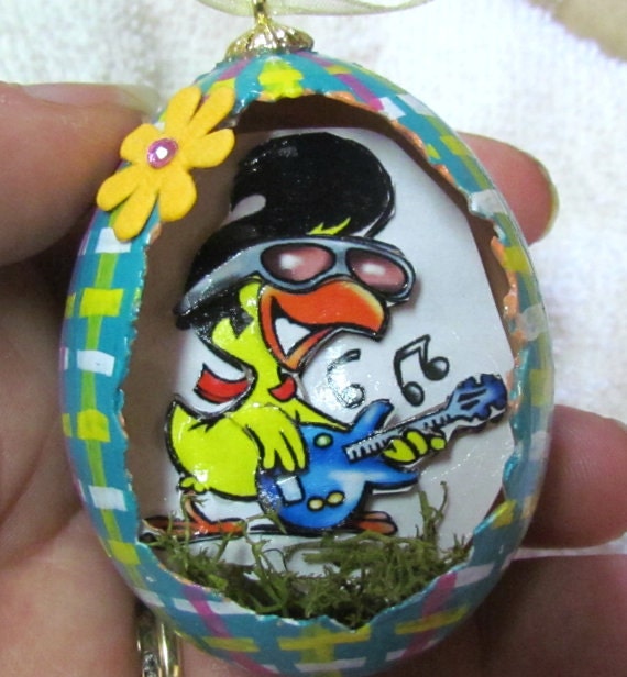 Egg, chicken egg, 3D, Easter, Elvis the Duck Eggcettera- Real chicken egg with cute 3D scene inside