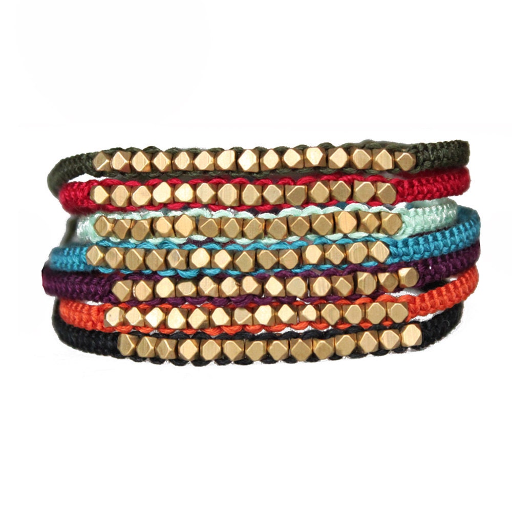 Brass Friendship Bracelet - Bead Woven Bracelet - Layered Bracelet