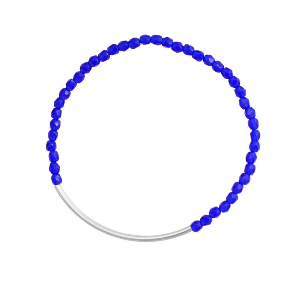 Blue Bracelet - Silver Bar Bracelet - Cobalt Blue