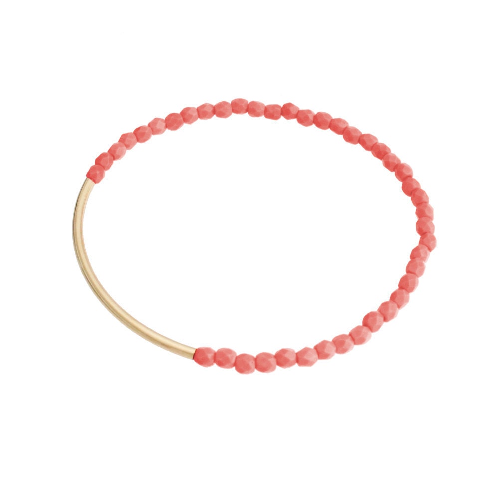 Pink Beads Bracelet - Gold Bar Bracelet