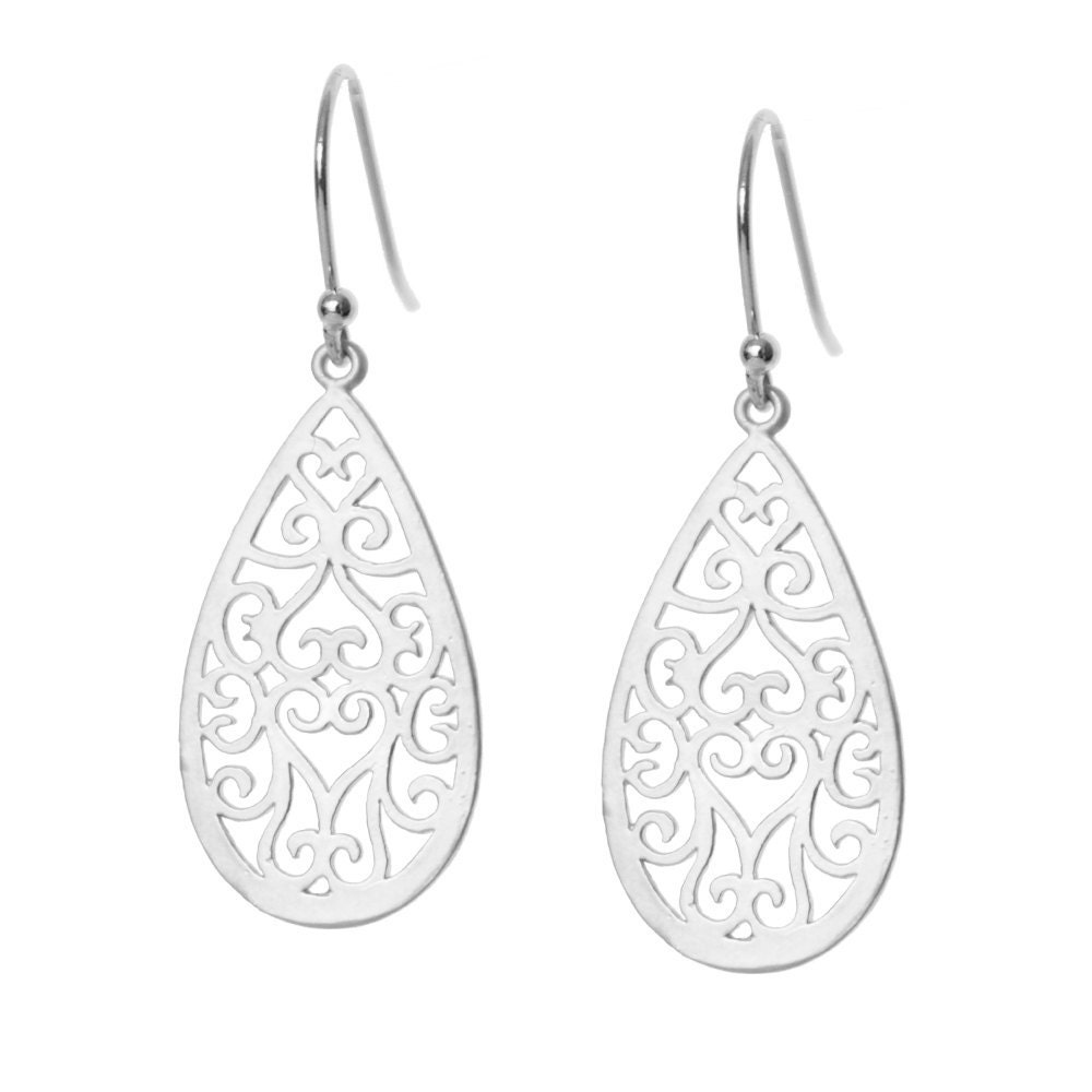 Filigree Teardrop Earrings - Modern Earrings - Hearts on Fire - Silver