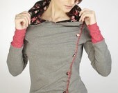jersey hoodie - grey - flowers - dots