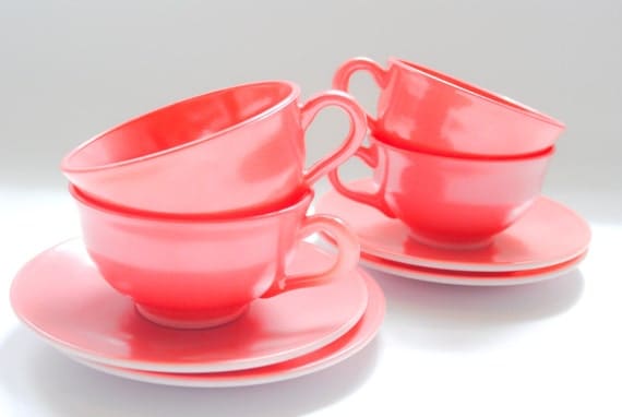 SALE Coral Vintage Tea Cups