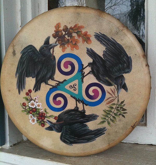 Raven Celtic Triskele Pagan Handpainted Original Bodhran Drum