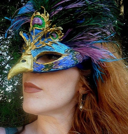 Italian Venetian Peacock Carnival Feather Masks Of Venice Wall Sculpture By Xoticbrands - Veronese