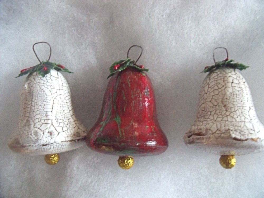 3 Shabby Crackle Bell Ornaments