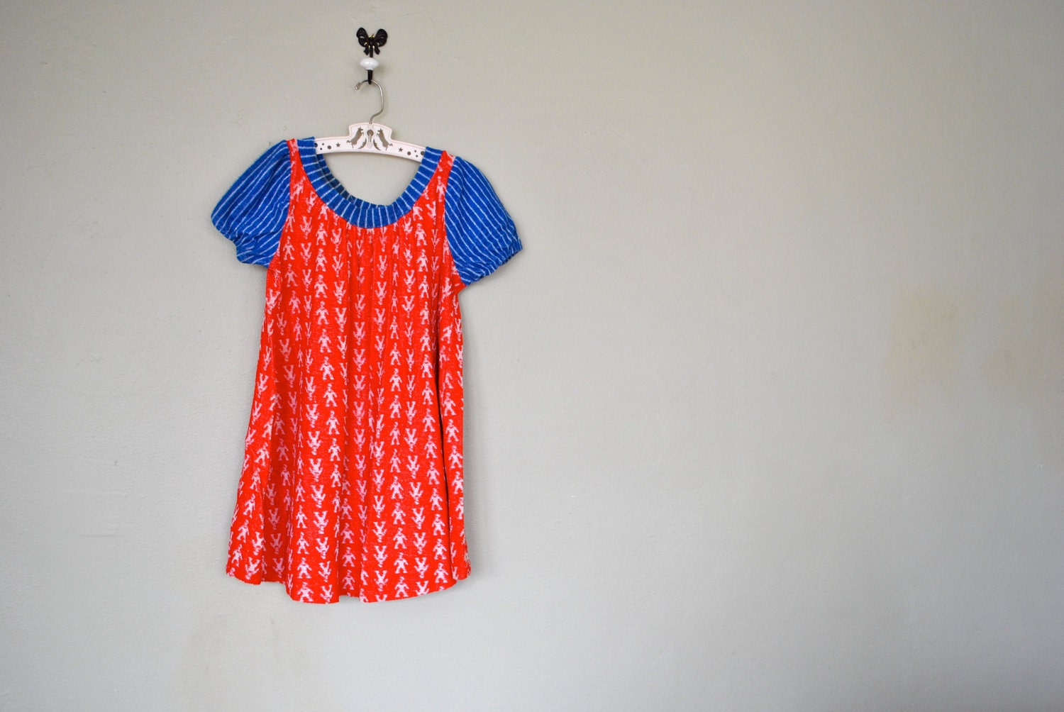 Vintage Children's Dress / 1950s 1960s Little Girls Dress / Red White Blue Print Dress  / Vintage Kids Dress