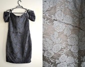 CLEARANCE  Vintage Black Velvety Floral Rhinestone Mini Dress/ Mini Dress / Black Velvet Dress