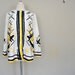 Bright 1970s Ladies Blouse / Navy Blue Yellow and White Abstract Design Shirt / Large Vintage / 1970s Clothing