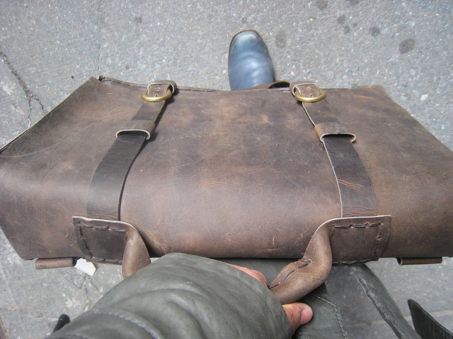 Hand made leather bag - hand stitched briefcase - legal size briefcase