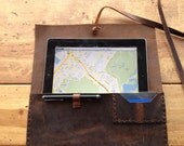 Handmade leather ipad case - iPhone pocket - stylus - card holder