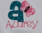 Girls Shirt or Onesie, Appliqued Initial or Number, YOU DESIGN, Monogrammed, Personalized, Butterfly Birthday, Butterfly, Spring, Summer