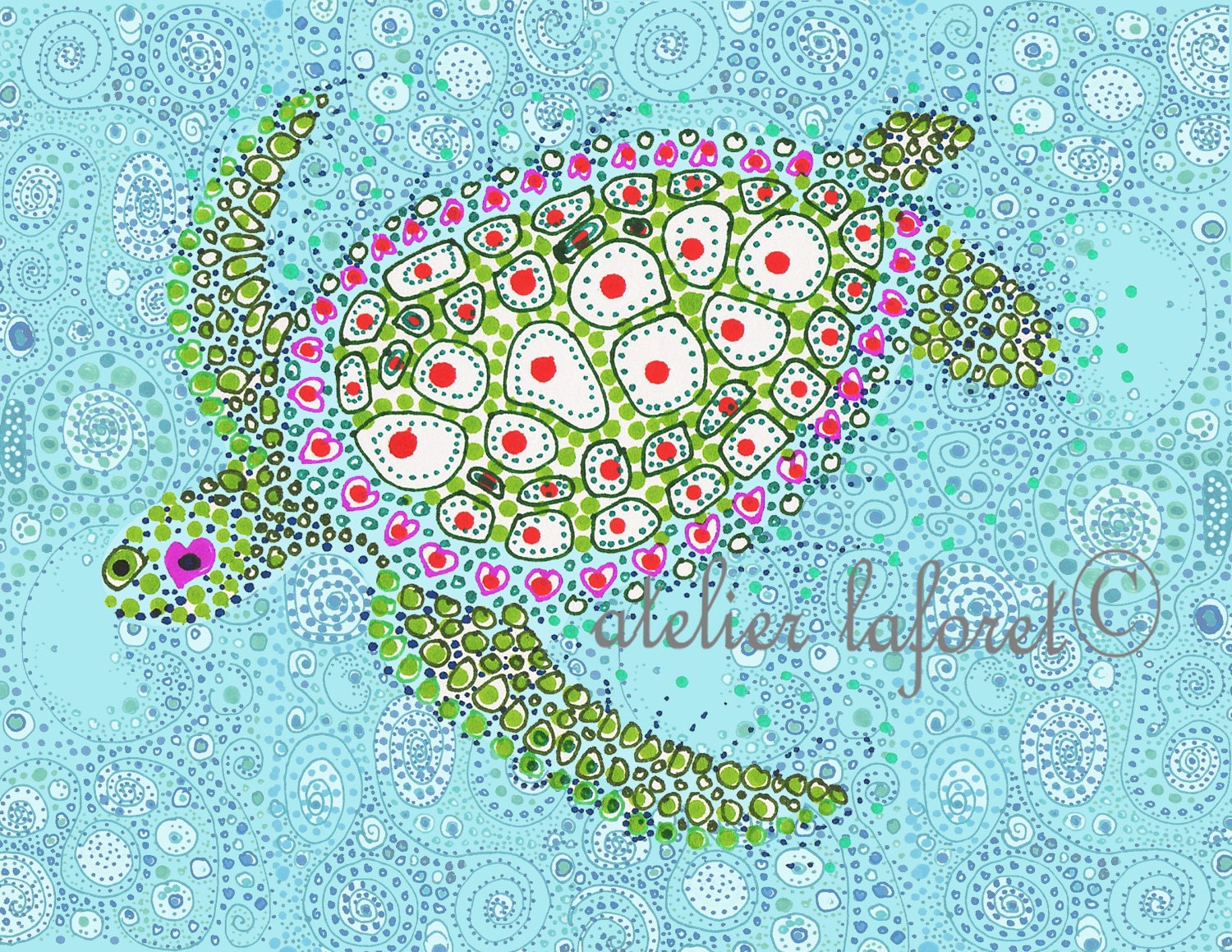 Love a Sea Turtle Print Under the Sea -gentle green turtle turquoise aqua tropical caribbean ocean water nautical travel tropical dream trip aquatic