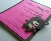 Teddy Bear Invitations - pink & brown - set of 12 - can be made in any color - Tayler the Teddy Bear