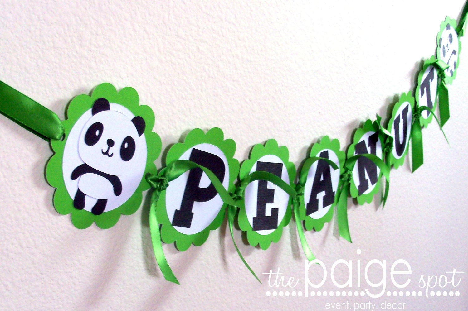Panda Bear NAME Banner - birthday party / baby shower - green, white, black