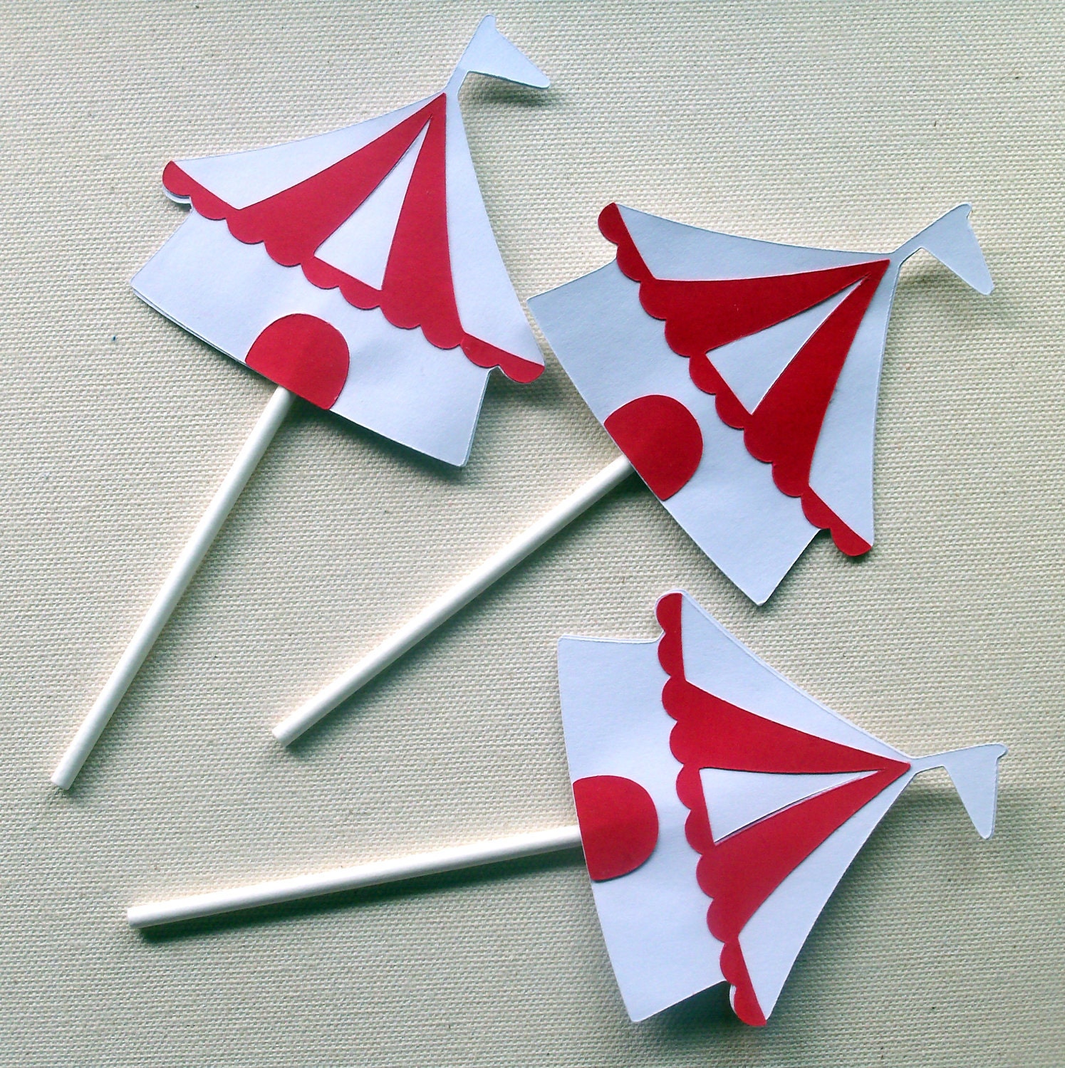 Circus / Carnival Party Cupcake Toppers - red & white - Featured on Etsy's FRONT PAGE - Big Top Party Collection