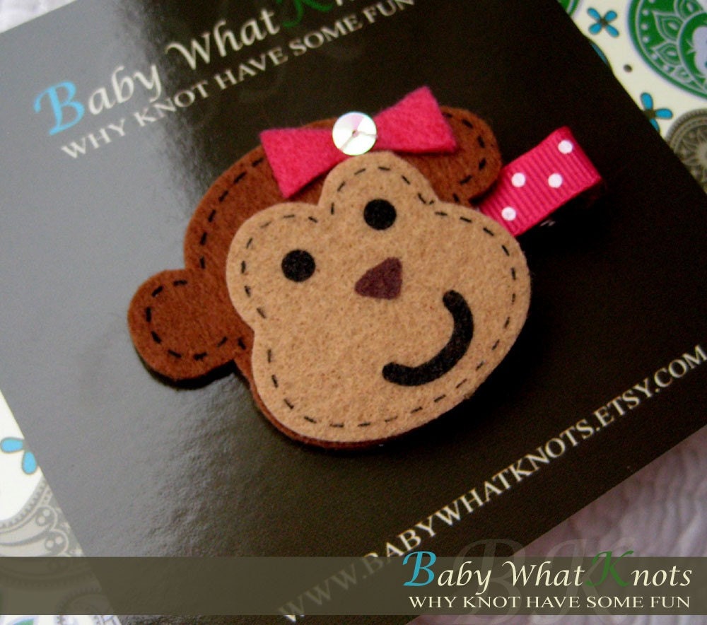 Baby Hair Clip, Monkey Hair Clip, Baby Hair Clippies, Girl Barrette - Miss Monkey Hair Clippie