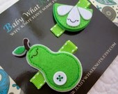 Green Pear Hair Clip Set, Set of Fruit Hair Clippies, Girl Barrette, Green Hair Clippies