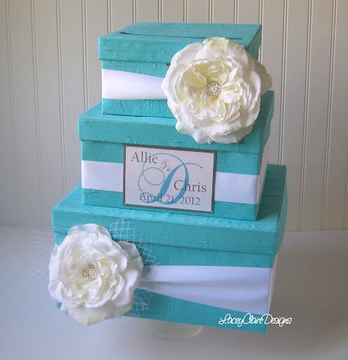 Wedding Card Box Money Box Custom Card Box - Tiffany Blue Wedding - 100% Dupioni Silk