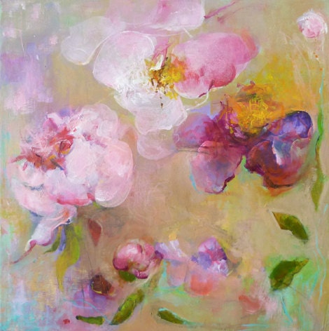 Peonies7Original Abstract Painting on Stretched Canvas12x12