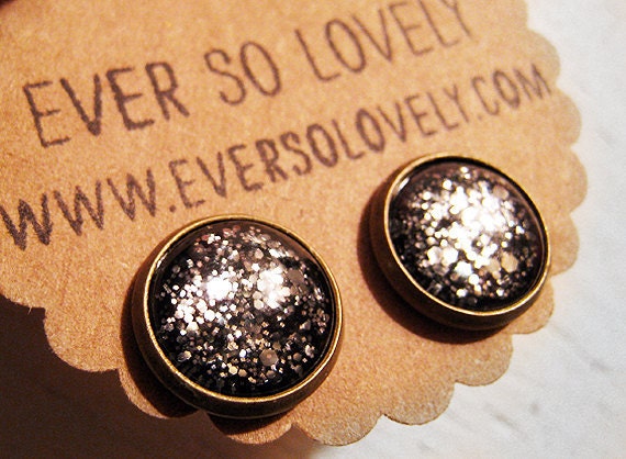shooting stars earrings - black and silver starry night handmade sparkly metallic nickel free post earrings