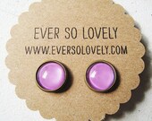 ON SALE - pastel purple moon earrings - handmade glass round nickel free violet lavender post earrings - summer nights and starry skies
