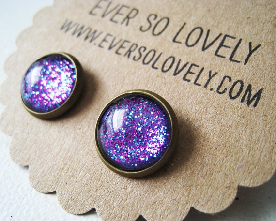 ON SALE - periwinkle starry skies - handmade blue violet purple sparkly metallic nickel free post earrings