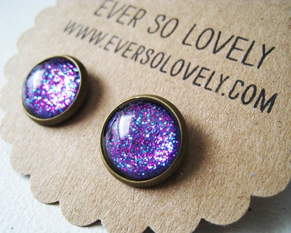 ON SALE - periwinkle starry skies - handmade blue violet purple sparkly metallic nickel free post earrings