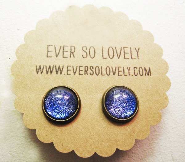 ON SALE dark navy blue metallic earrings - summer nights and starry skies  - handmade sparkly metallic nickel free post earrings