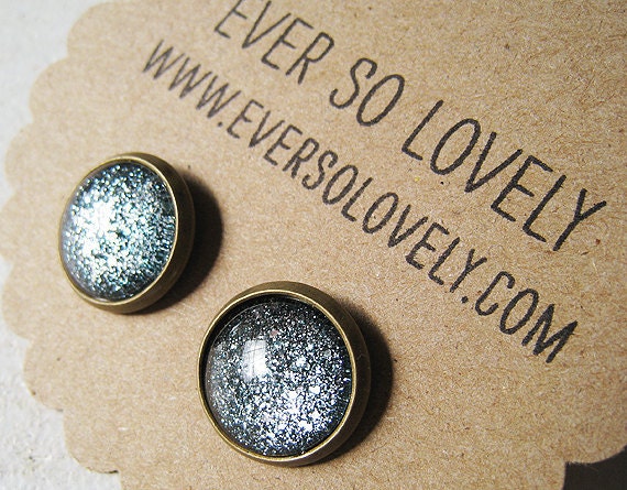 twilight skies -  gunmetal black silver metallic sparkly nickel free post earrings - summer nights and starry skies