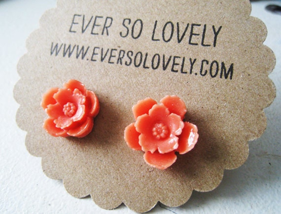 coral flower earrings nickel free post handmade earrings - summer garden party