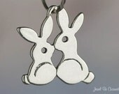 Rabbits Kissing Charm Sterling Silver Bunny Rabbit Love