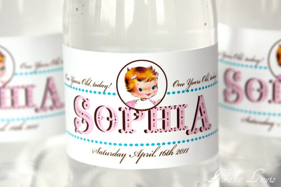 Water Bottle Labels . Vintage First Birthday Collection (GIRL) . by Loralee Lewis