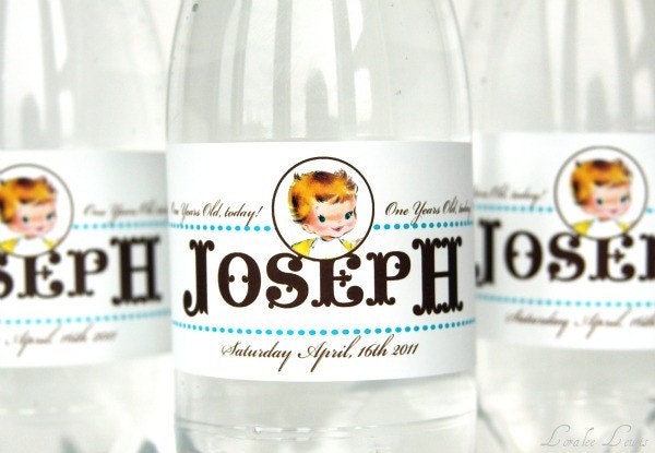 Water Bottle Labels . Vintage First Birthday Collection . by Loralee Lewis