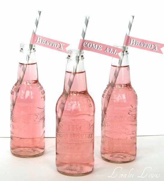 Drinking Straws With Custom Pennants . Come One Come All Collection (Pink) . by Loralee Lewis