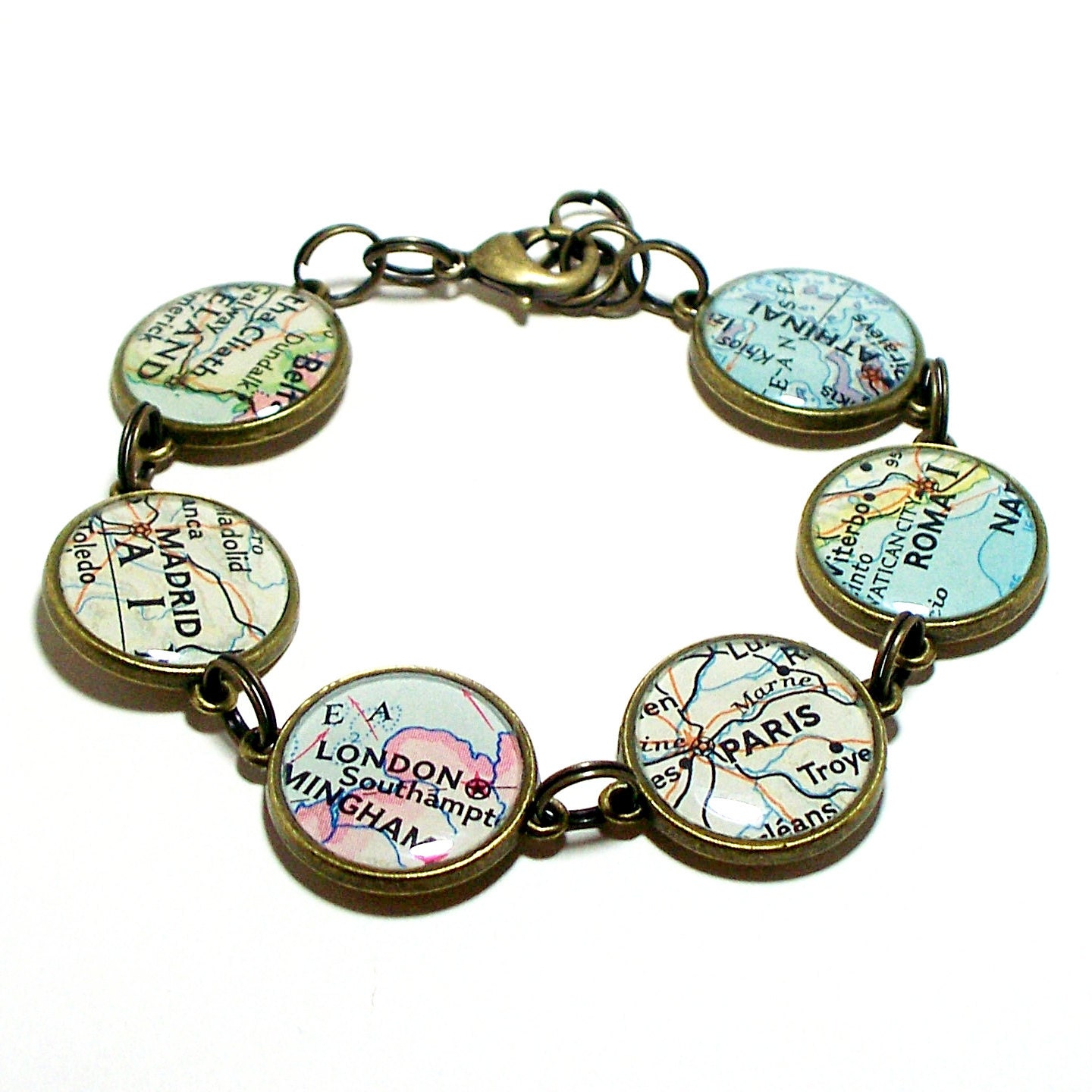 Custom Map Bracelet. You Select Six Locations. Anywhere In The World. Map Jewelry. Travel. Personalized.