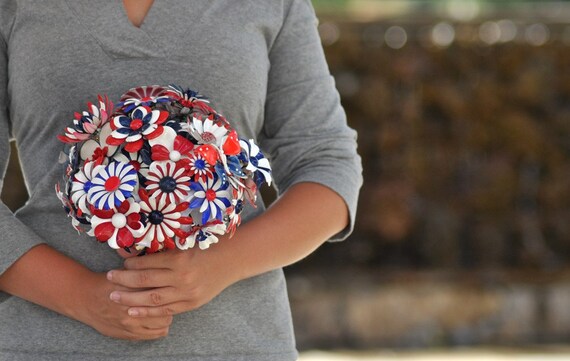 Brooch Bouquet - Patriotic Military 4th of July, Vintage Brooches in Red, White & Blue, wedding bouquet, bridal bouquet