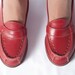 SALE // Rare Deadstock NOS Vintage 1940s WWII Cherry Red Dance She Oxfords Wedge Wedgie Pump with Perforated Upper