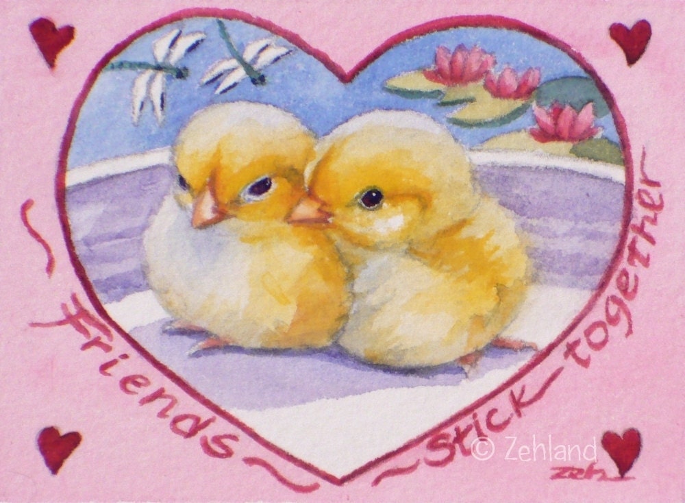 Baby Chick Friendship Print Giclee Fine Art for Friends Janet Zeh
