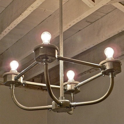 C A R D I N A L - Handcrafted Galvanized Metal Conduit 4-Light Chandelier