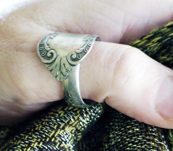 Unique Silver Rings Handmade Thumb Ring Gothic Leaves Spoon Ring ...