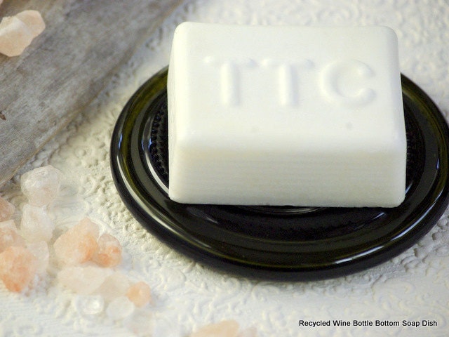 Recycled Glass Wine Bottle Bottoms Soap Dish Candle Holder Ring Dish Gift for Him Gift for Her