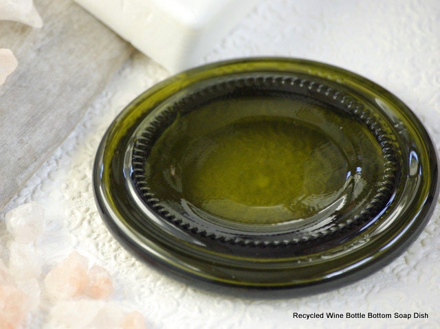 Recycled Glass Wine Bottle Bottoms Soap Dish Candle Holder Ring Dish Gift for Him Gift for Her