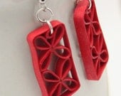 Eco Friendly Earrings Red Floral Tropical Paper Quilled Lattice Handmade Artisan Jewelry