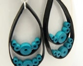 Big Black Teardrop Earrings with Turquoise circles - Paper Quilled with Niobium Earring Hooks, Eco Friendly Earrings, Artisan Jewelry